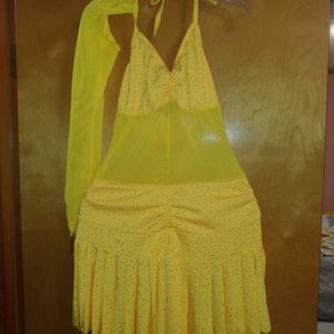 One Long Sleeve Mesh Yellow Dress